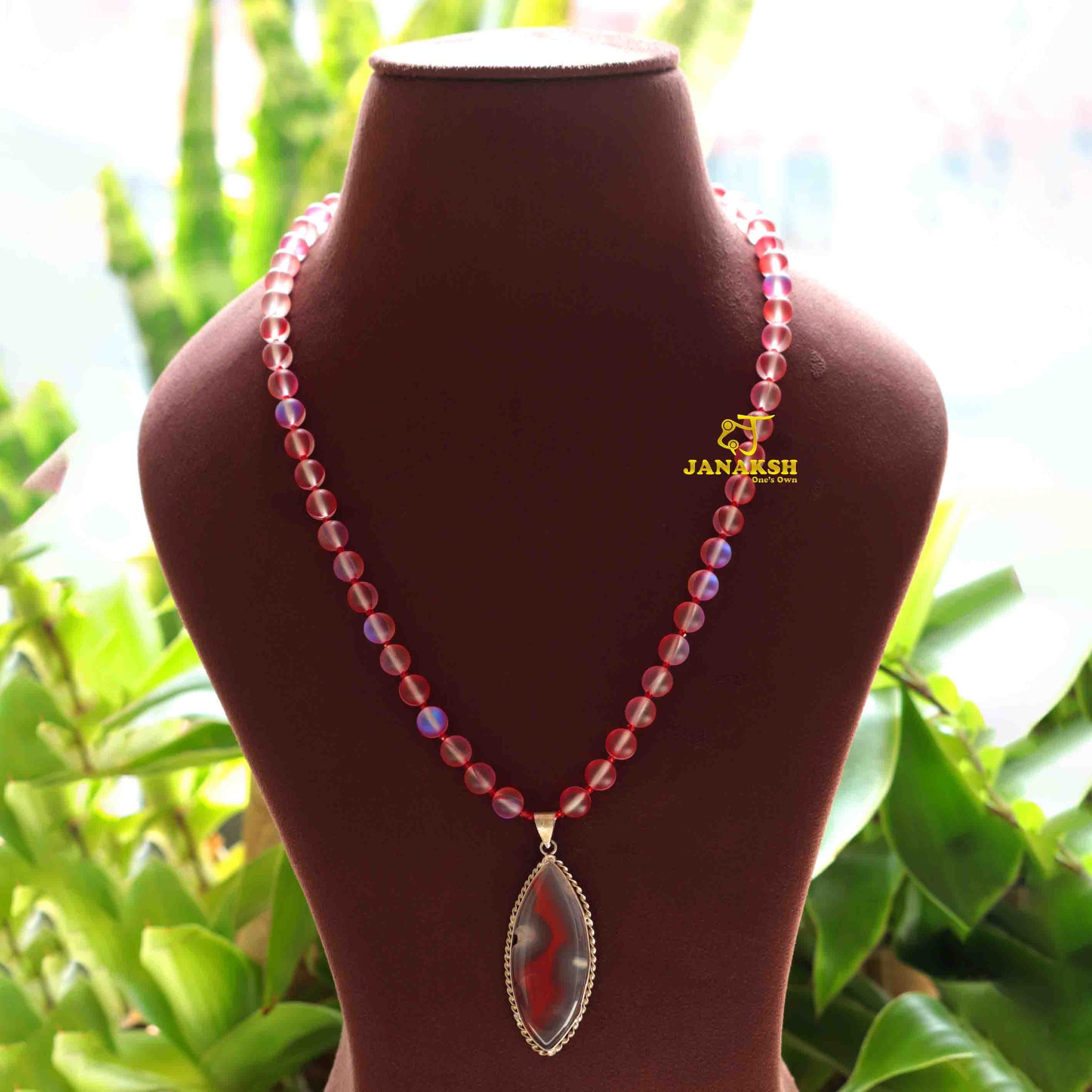 Janaksh semiprecious aura quartz statement necklace with gemstone pendent