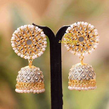 Janaksh meenakari kundan work diamond jhumki earrings