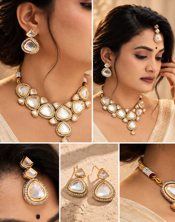 Polki-Look Kundan Gold-Plated Choker Set with Maang Tikka