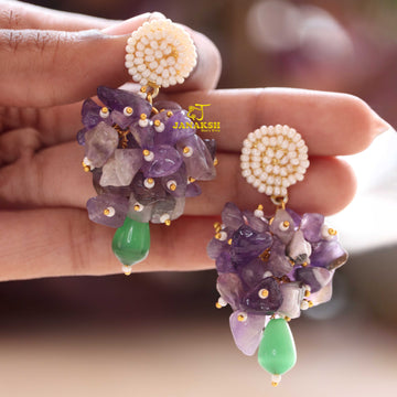 Janaksh uncut semiprecious gemstone raspberry design gold plated earrings