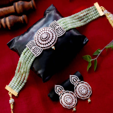 Janaksh AD Chokar necklace earrings set with semiprecious onyx stone beads