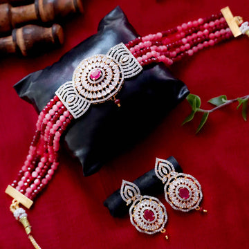Janaksh AD Chokar necklace earrings set with semiprecious onyx stone beads