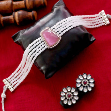 Janaksh AD and kundan work Victorian style chokar necklace set