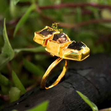 Janaksh raw semiprecious uncut gemstones adjustable gold plated finger ring