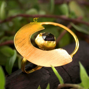 Janaksh handcrafted raw semiprecious gemstone adjustable gold plated finger ring