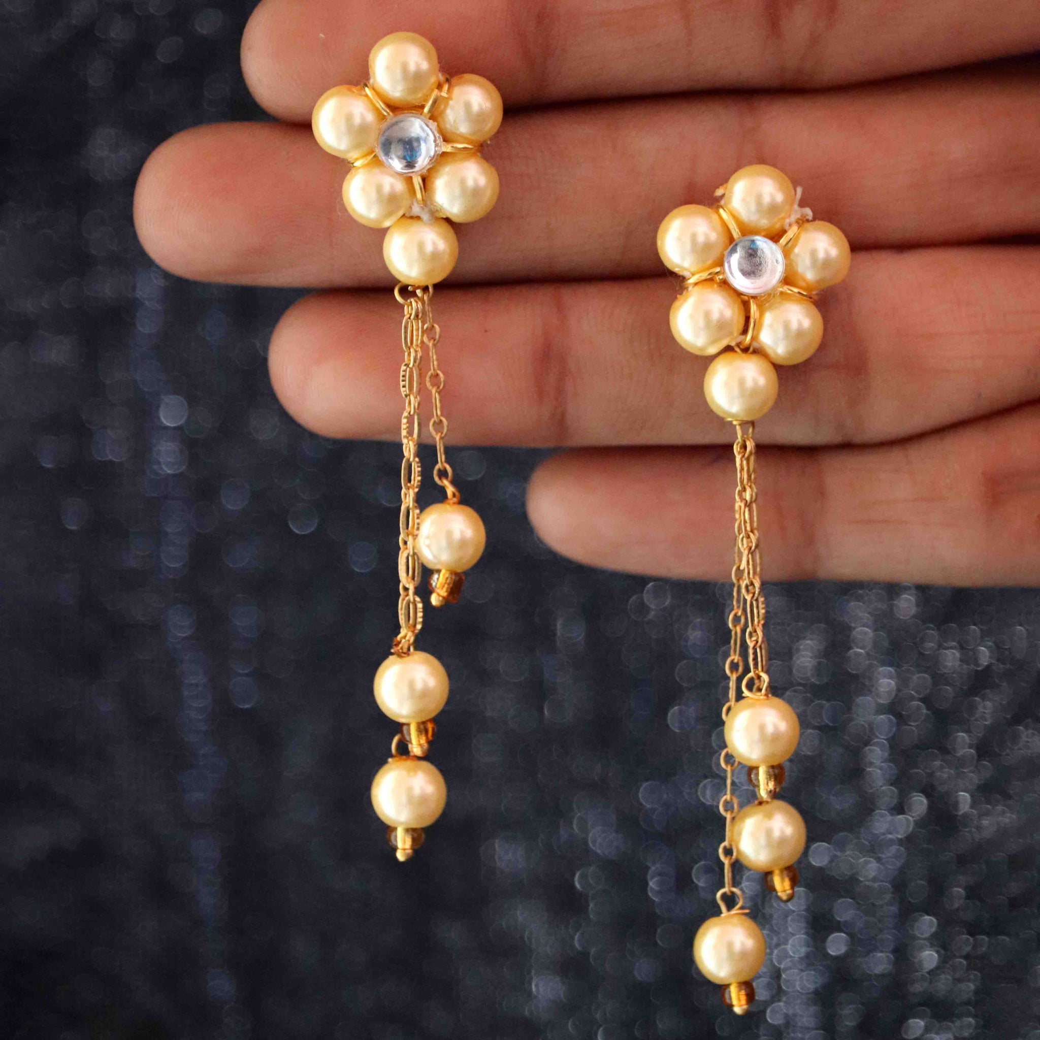 Chain Earrings with Real Shell Pearls | Perfect dangler earrings