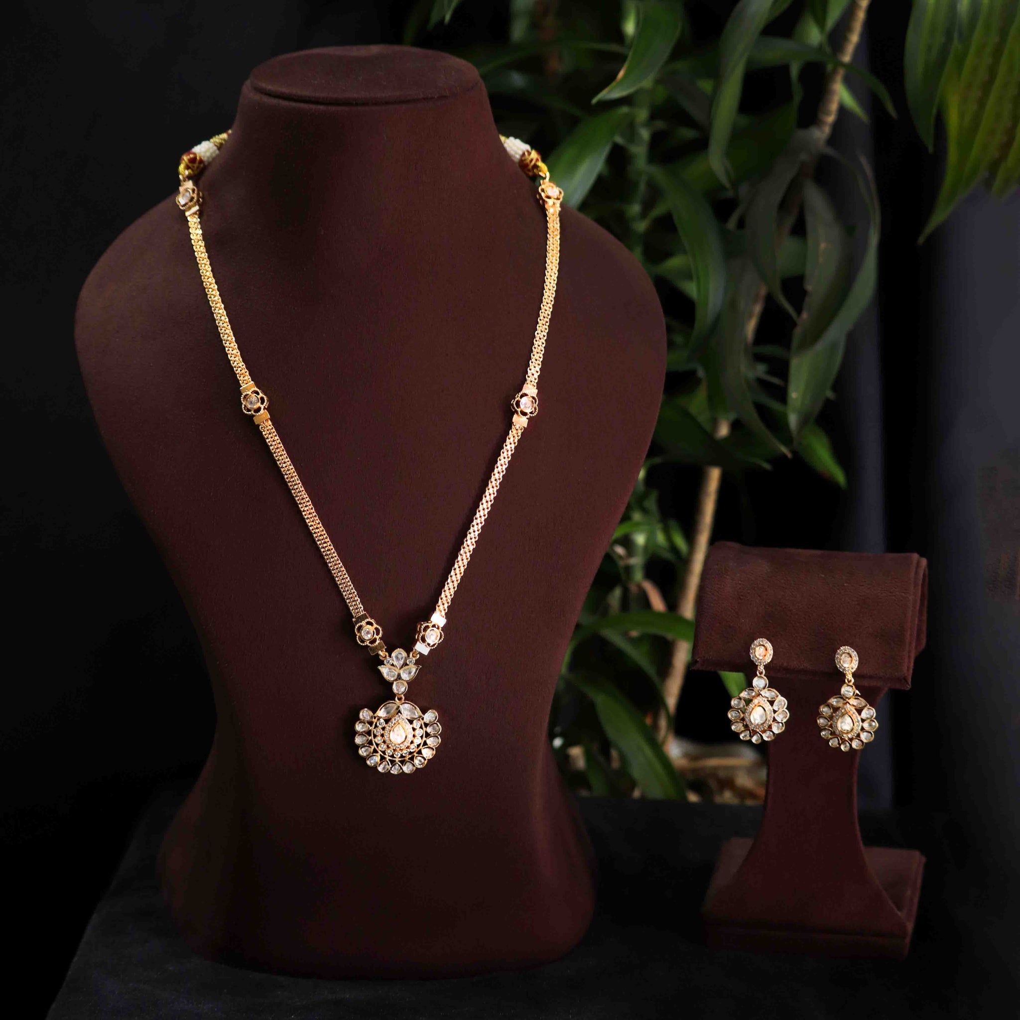 Premium Long Pendant Necklace with Polki Kundan for regular wear