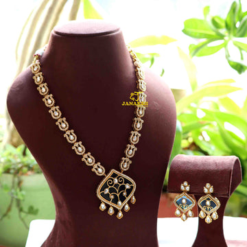 Long Necklace with Polki Kundan and Monalisa Stone | Timeless Elegance & Sophisticated Charm