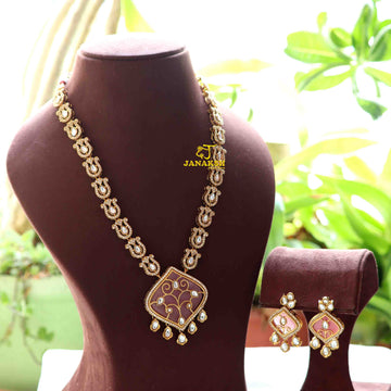 Long Necklace with Polki Kundan and Monalisa Stone | Timeless Elegance & Sophisticated Charm