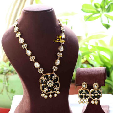 Long Queen Necklace with Polki Kundan and Monalisa Stones with filigree work