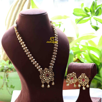 Long Necklace with Polki Kundan | Monalisa Stones  and Filigree Pendant | Perfect for Any Occasion