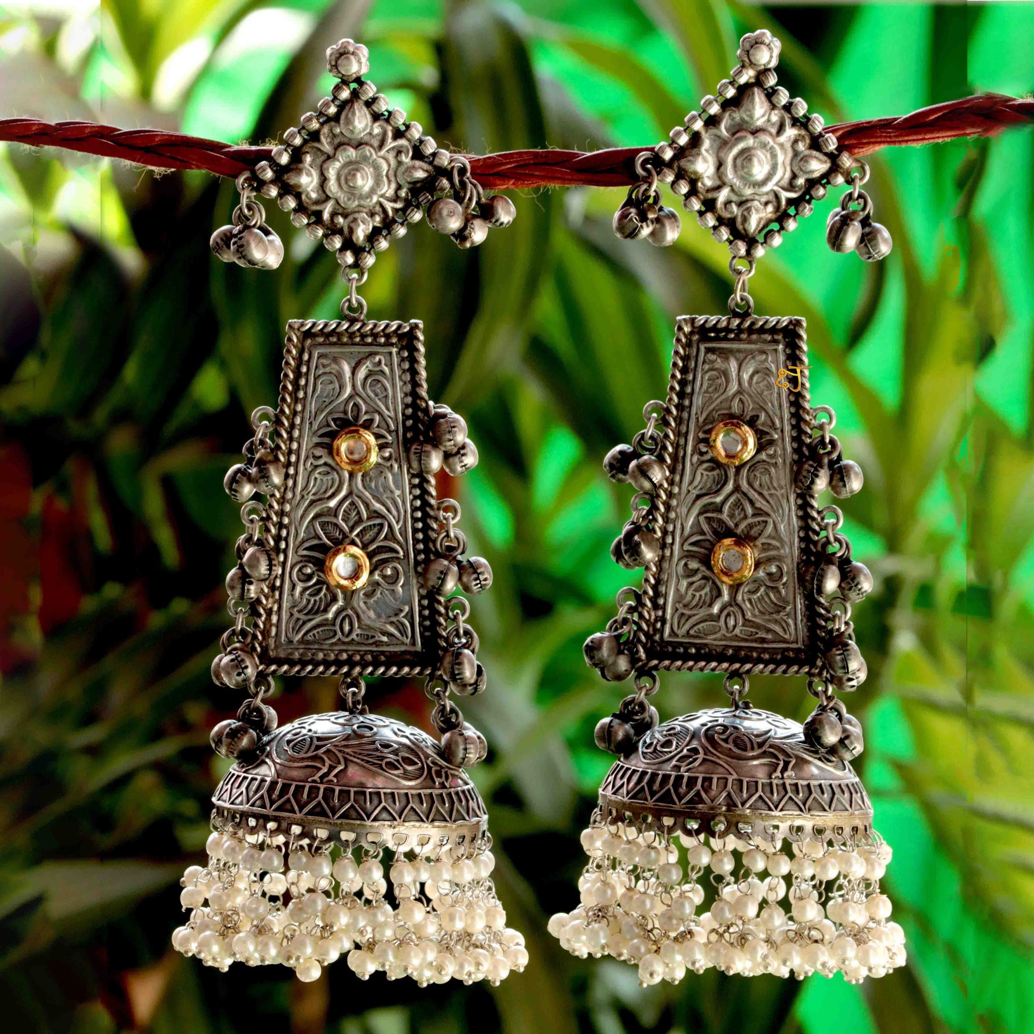 Elegance Unleashed – Heavy Oxidized Silver Earrings, a Symphony of Tradition and Glamour