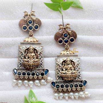 Janaksh dual tone silver replica temple style earrings