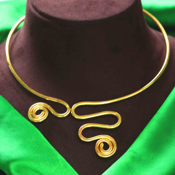 Janaksh handmade brass golden plated statement hasuli necklace