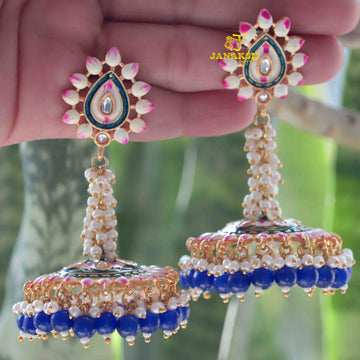 Janaksh meenakari and heavy loreal work jhumki earrings