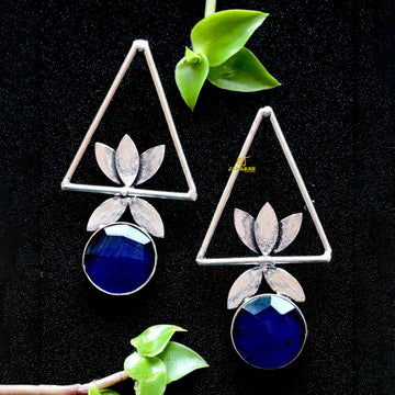 Janaksh handcrafted brass based silver plated semi precious stone earrings