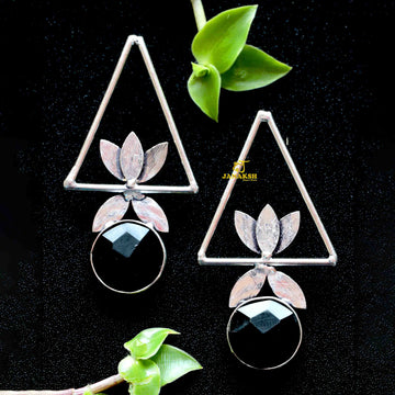 Janaksh handcrafted brass based silver plated semi precious stone earrings