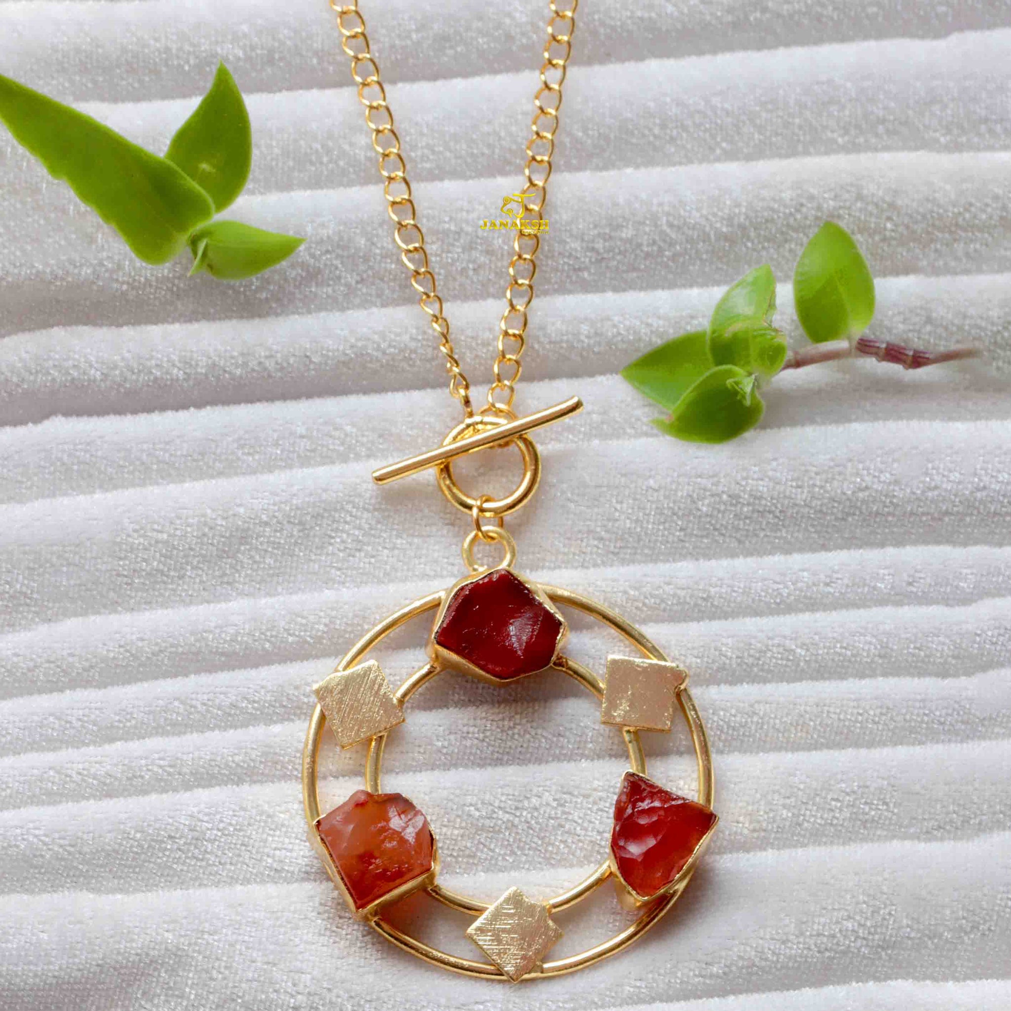 Janaksh raw uncut semiprecious gemstones round tie style statement tie chain