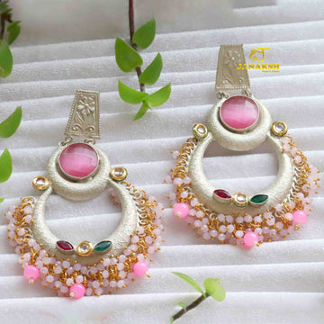 Janaksh silver replica handcrafted chandbali earrings with heavy loreal work