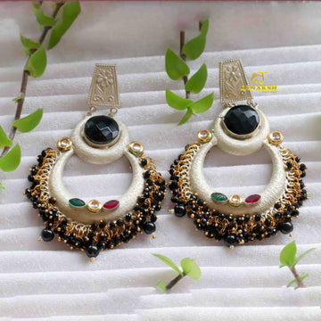 Janaksh silver replica handcrafted chandbali earrings with heavy loreal work