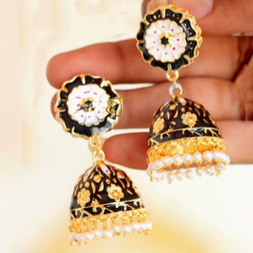 Flower Design Meenakari Jhumki Earrings |Everyday jhumka Earrings |