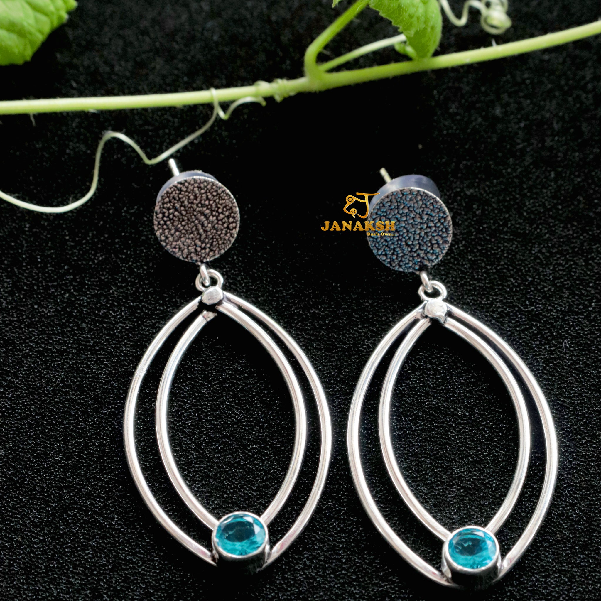 Janaksh Oxidized Silver Brass Earrings in drop shape | Timeless Elegance