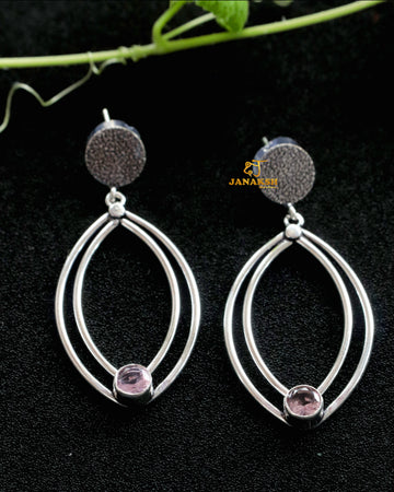 Timeless Beauty: Handcrafted Brass Earrings with Semiprecious Diamond Cut Hydro Gemstones in Oxidized Silver Plating by Janaksh