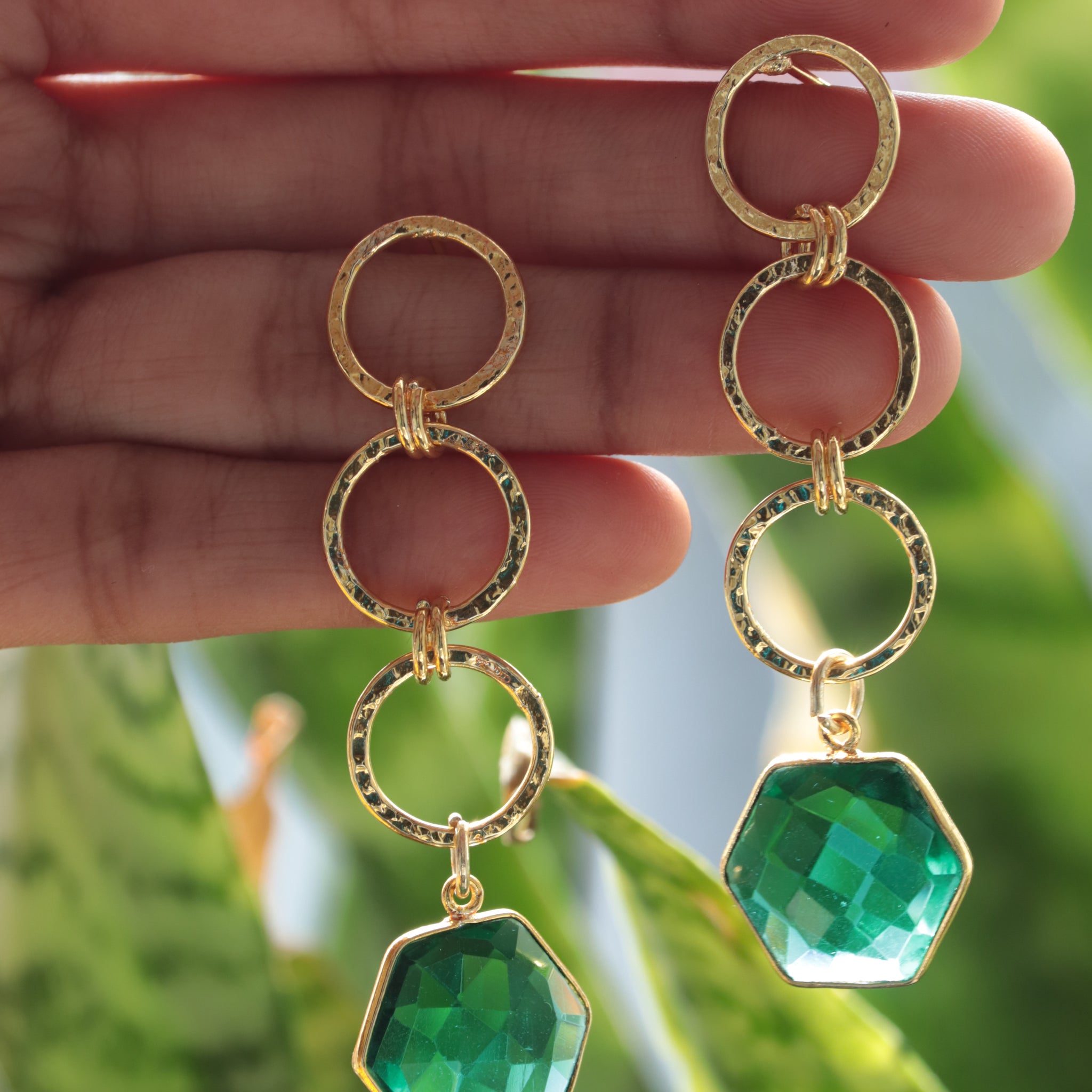 Handcrafted Brass Dangler Earrings with Semiprecious Hydro Stones by Janaksh