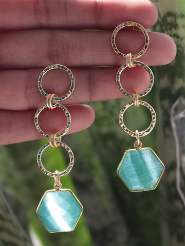 Radiant Elegance: Handcrafted Brass Dangler Earrings with Semiprecious Hydro Stones by Janaksh