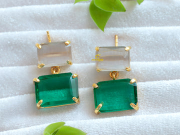 Elegance Redefined: Handcrafted Brass Earrings with Semiprecious Diamond Cut Hydro Gemstones by Janaksh