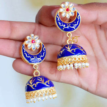 Chandbali design meenakari jhumki earrings with moti work