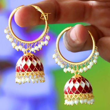 Meenakari jhumka earrings with moti