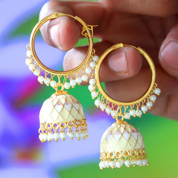 Meenakari jhumka earrings with moti